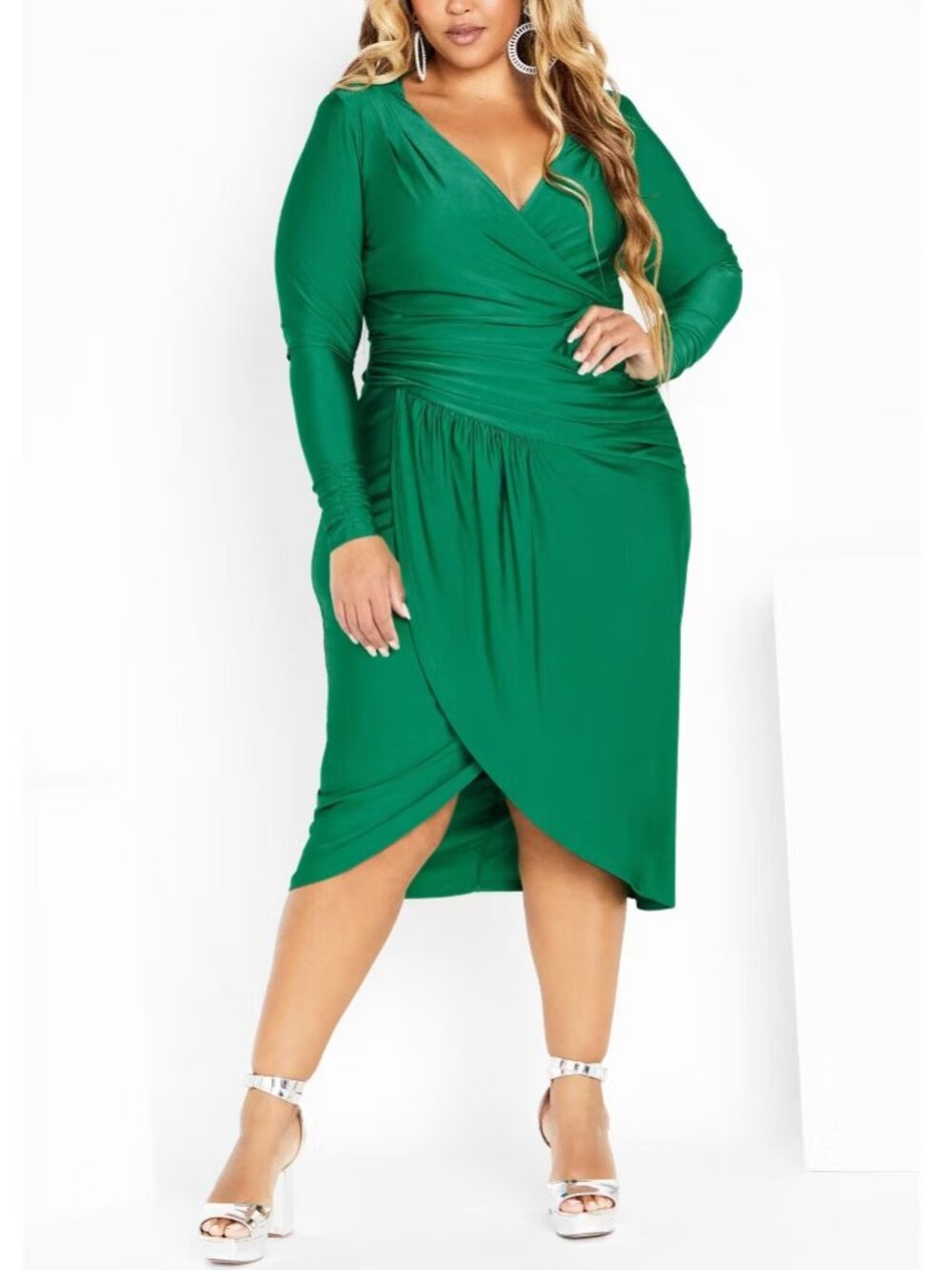 City Chic Marissa Faux Wrap Midi Dress Greenstone US 16 NWT